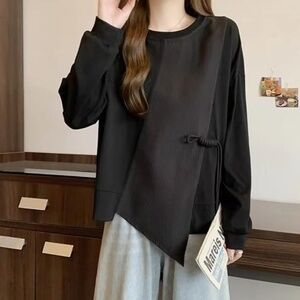 Unique Chinese Style Long Sleeve Top with Chinese Knot Detail - Size Large